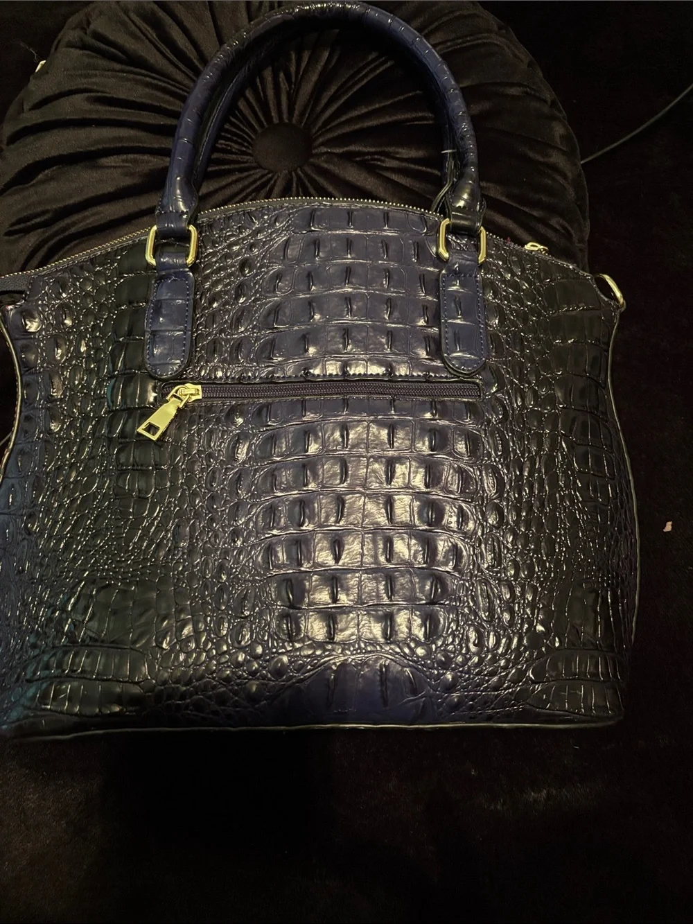 Croc-Embossed faux Leather Satchel in Navy, Red & Brown fashion bag.